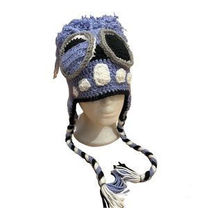 Hand Crocheted Monster Hat periwinkle blue / lavender and‎ black